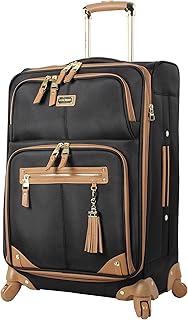 Designer Luggage Collection - Lightweight 24 Inch Expandable Softside Suitcase - Mid-size Rolling 4-Spinner Wheels Checked Bag (Harlo Black)