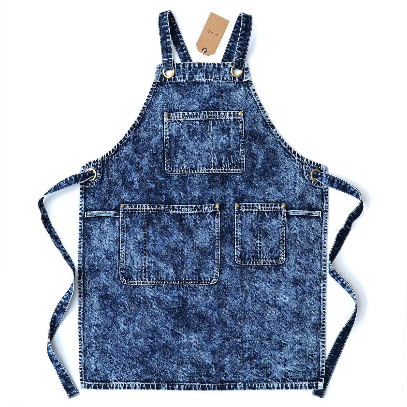 Jeanerlor - Denim Apron With Pockets for Women Women Hair Stylist(Blue-Black) - Special Washing Style Adjustable S to L