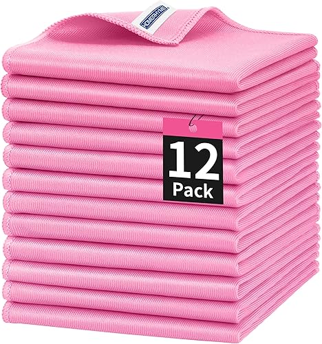 Miniatura 16 de HOMERHYME Paño de limpieza de microfibra para vidrio, paquete de 12 paños de limpieza de ventanas, paños de pulido reutilizables sin pelusas ni