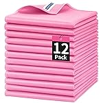 HOMERHYME Microfiber Cleaning Cloth, 12 Pack Window Glasses Cleaning Cloth, Reusable Lint-Free Streak Free Polishing Cloth Wipes for Stainless Steel, Eyeglasses, Mirrors, Screens & Lenses,12*12 Pink