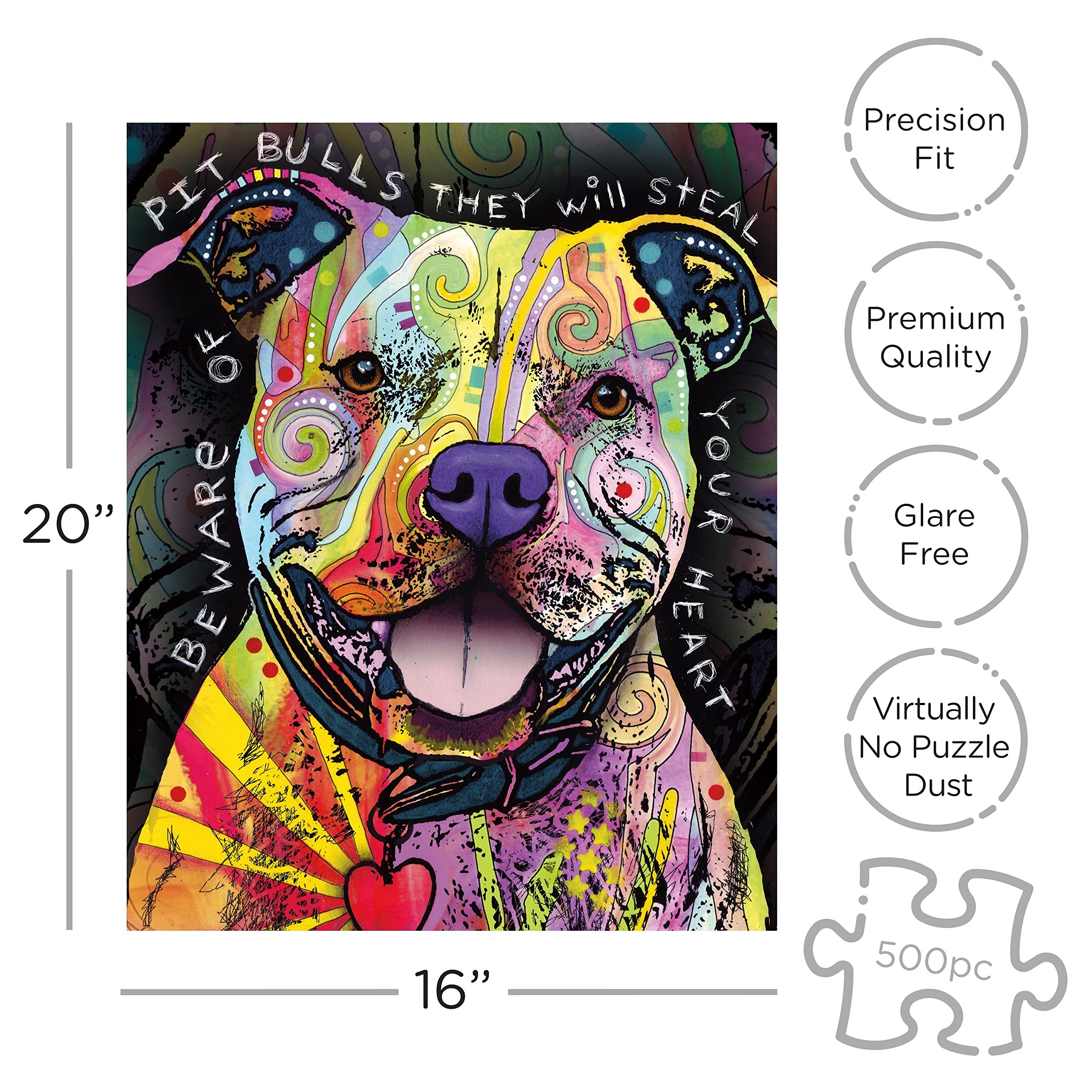 Amazon.com: AQUARIUS Dean Russo Beware Pit Bull 500 Piece Jigsaw