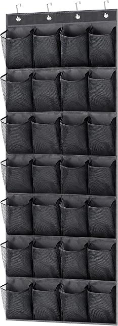 MISSLO 28 Large Pockets Over Door Shoe Storage Organiser Wardrobe Shoe Rack Mesh Hanging Storage Black Shoe Hanger