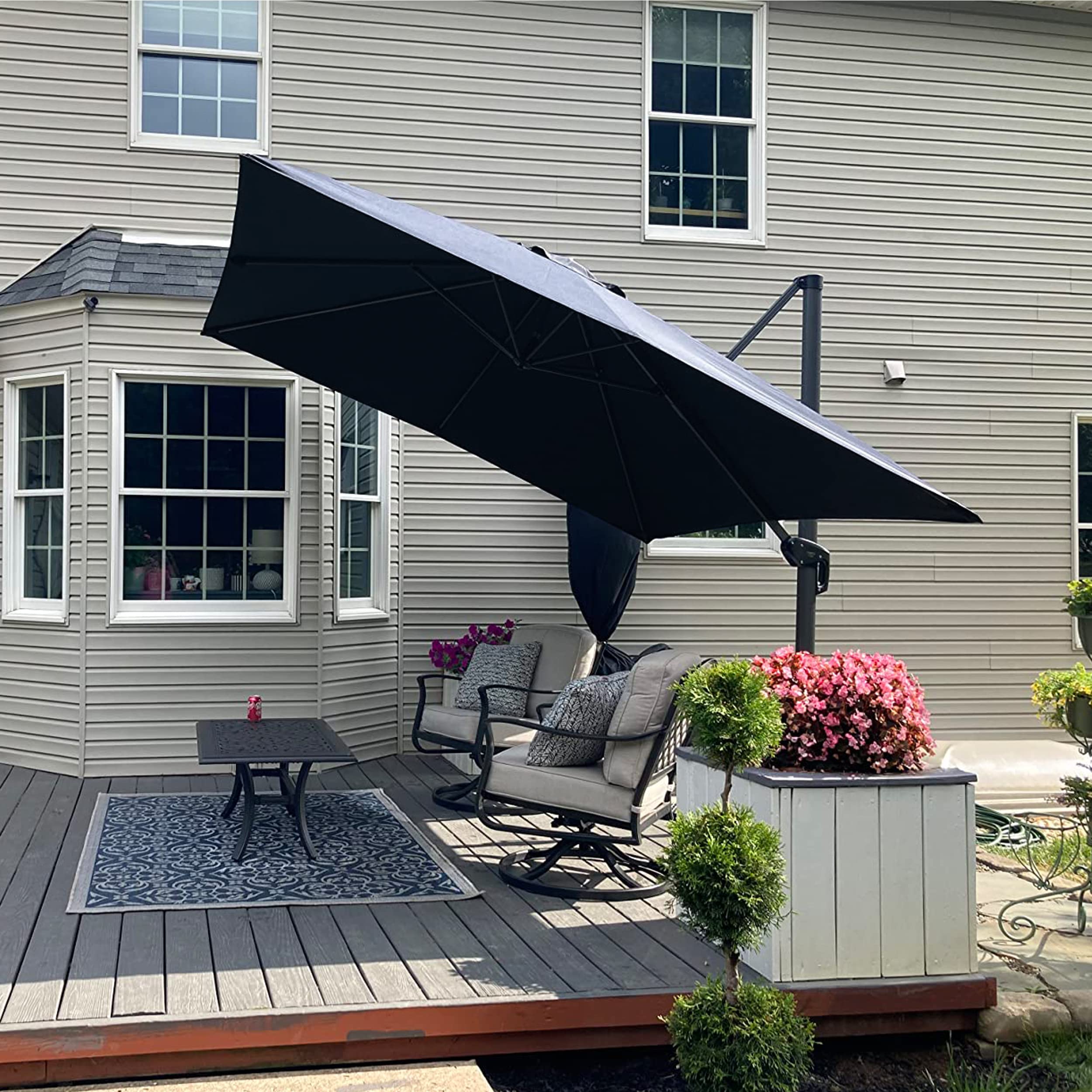 PURPLE LEAF Sonnenschirm 300 × 300 cm Groß mit Kreuzfuß Sonnenschutz, Grau | Alu Ampelschirm, Rostbeständig & Langlebig, Kurbelöffnung & 360° Fußpedal-Drehung, Einfache Bedienung, Flexibel Verstellbar