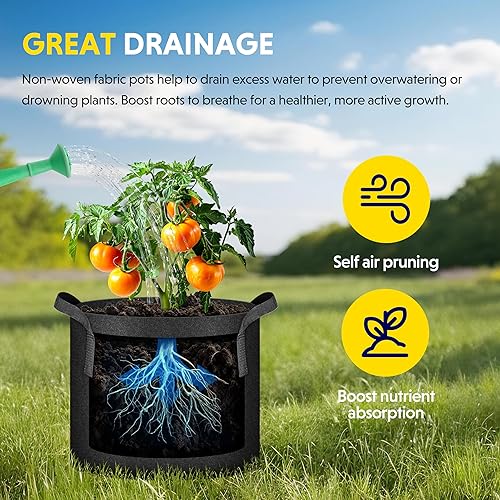 Miniatura 4 de iPower Bolsa de cultivo de plantas de 3 galones, paquete de 6 macetas de tela resistente, contenedores de tela no tejida de 10.58 oz de grosor,