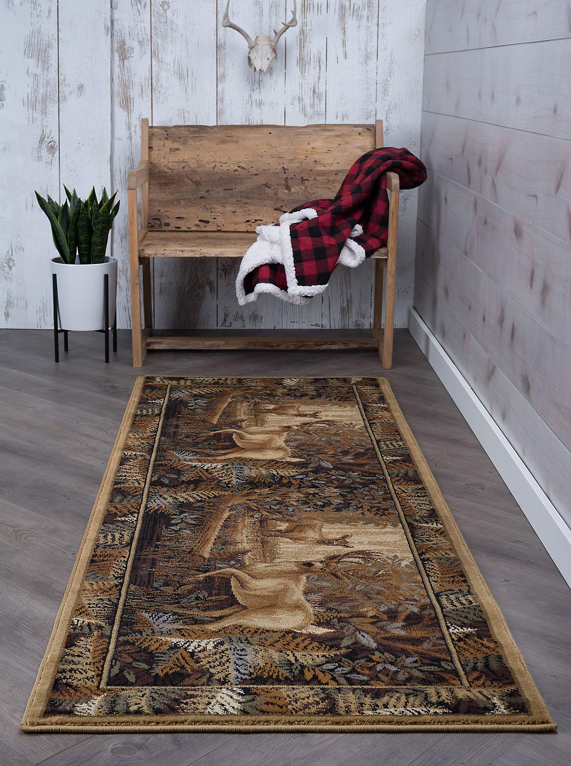 Fern Deer Beige 3x8 Runner Rugs for Hallway & Walkway, Entryway, or Foyer - Lodge, Cabin, Farmhouse Style Rustic Indoor Carpet