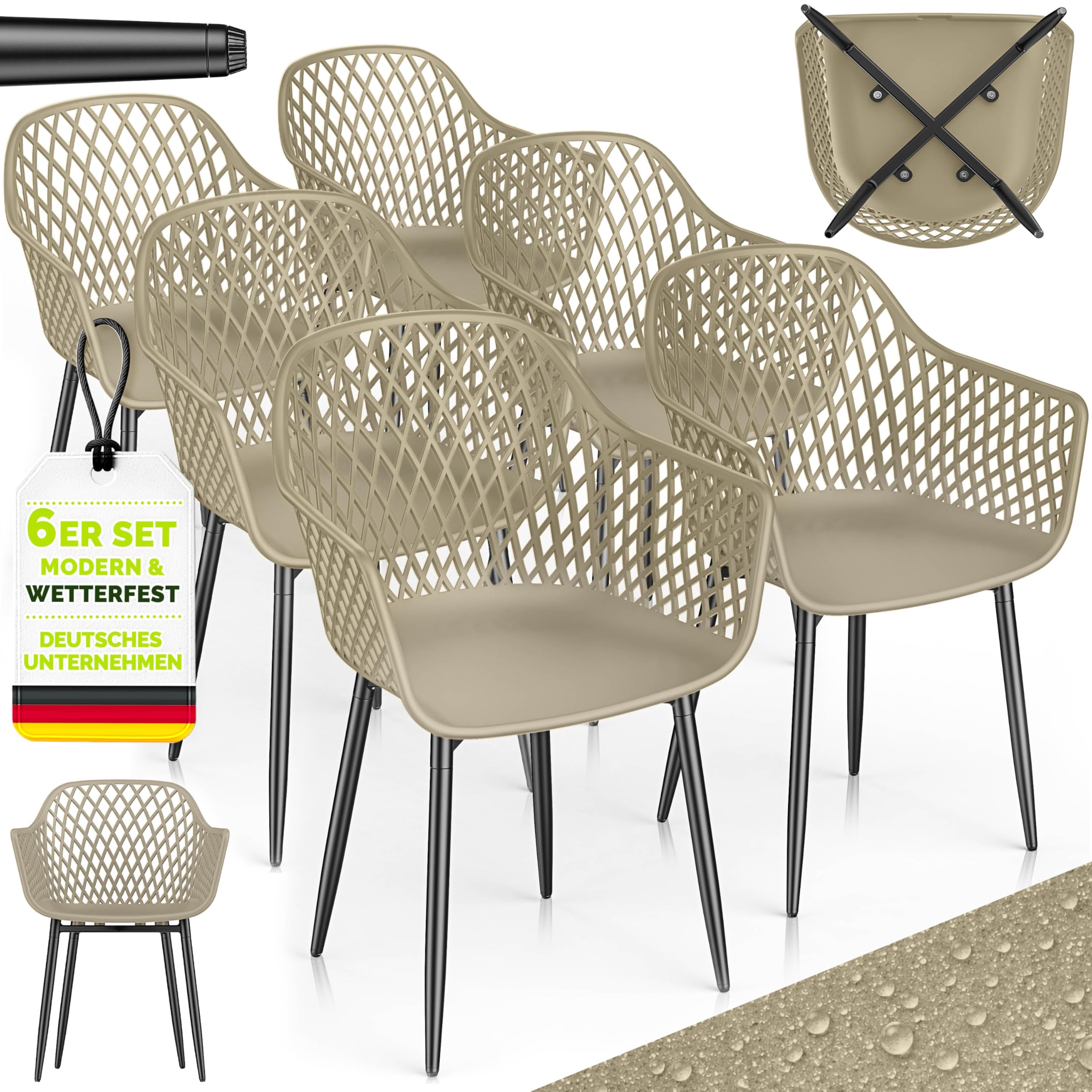 tillvex® Gartenstuhl 6er Set Wetterfest mit Armlehne | Outdoor Stühle bis 120kg belastbar | Gartenstühle UV-beständig | Terrassenstuhl Gartenmöbel Terrasse Balkon Outdoor Garten