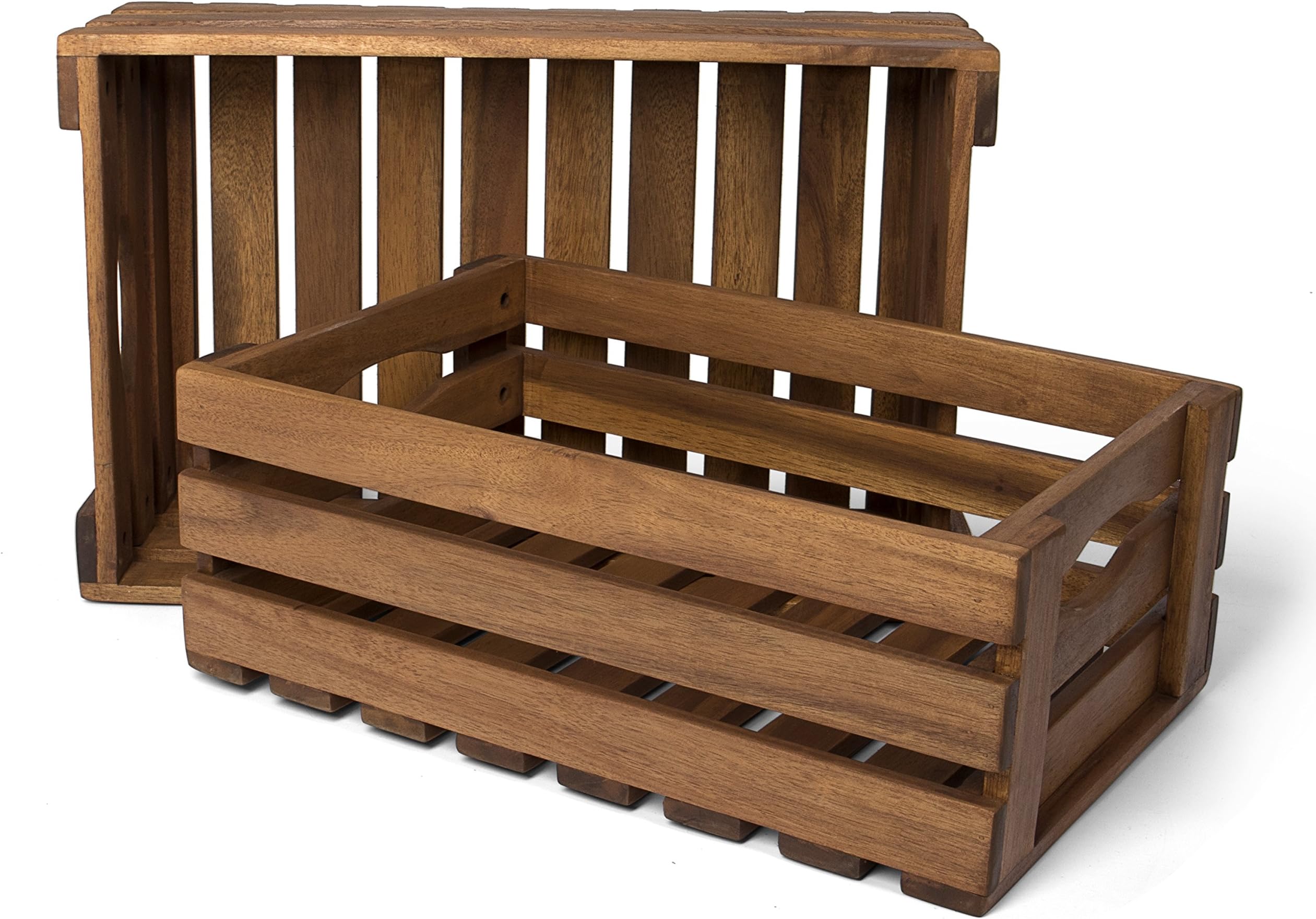 Park Alley Garden Wooden Box for Fruit and Vegetables - Set of 2x Storage Boxes Made of Acacia Wood - Oiled