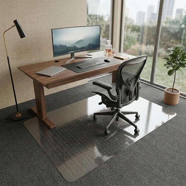 Leinuosen Office Chair Mat for Carpet 46 x 60 Plastic Desk Chair Mat Non Slip Heavy Duty Large