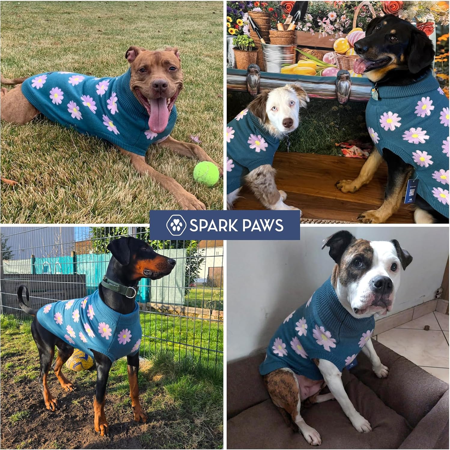 Spark Paws Knit Dog Sweater – Ultra Soft Warm Winter Dog Sweater for Small, Medium & Large Dogs – Stretch Fit Pet Sweater for French Bulldog, Pitbull, Girl & Boy Dogs Jacket, (Flower,4XL)