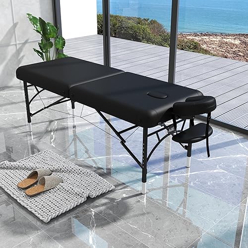 Miniatura 3 de ABET Mesa de masaje de 28 pulgadas de ancho, cama de tatuaje de spa, espuma viscoelástica, piel sintética, profesional, 2 pliegues, portátil,