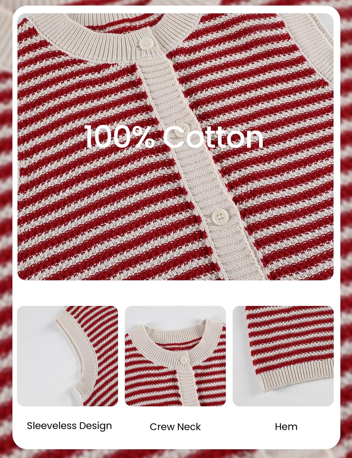 Himosyber Women's Sweater Vest Striped Sleeveless Cardigans Button Down Crew Neck Summer Casual Knit Tank Tops