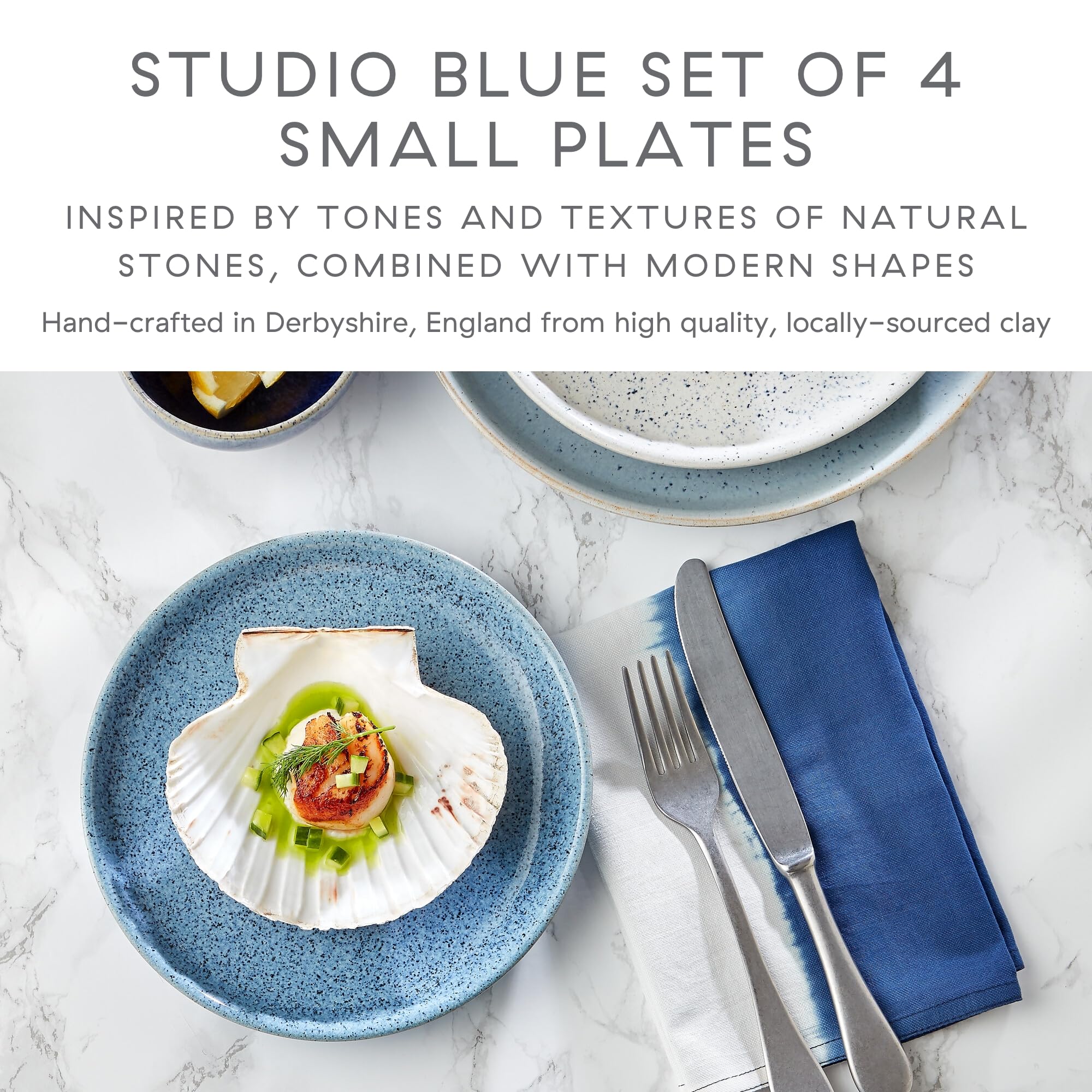 Denby - Lot De 2 Petites Assiettes Bleu Azur - Passe Au Lave-vaisselle Et Au Micro-ondes - 18,5 Cm - Assiettes En Céramique Bleue Et Blanche - Résistantes Aux éclats Et Aux