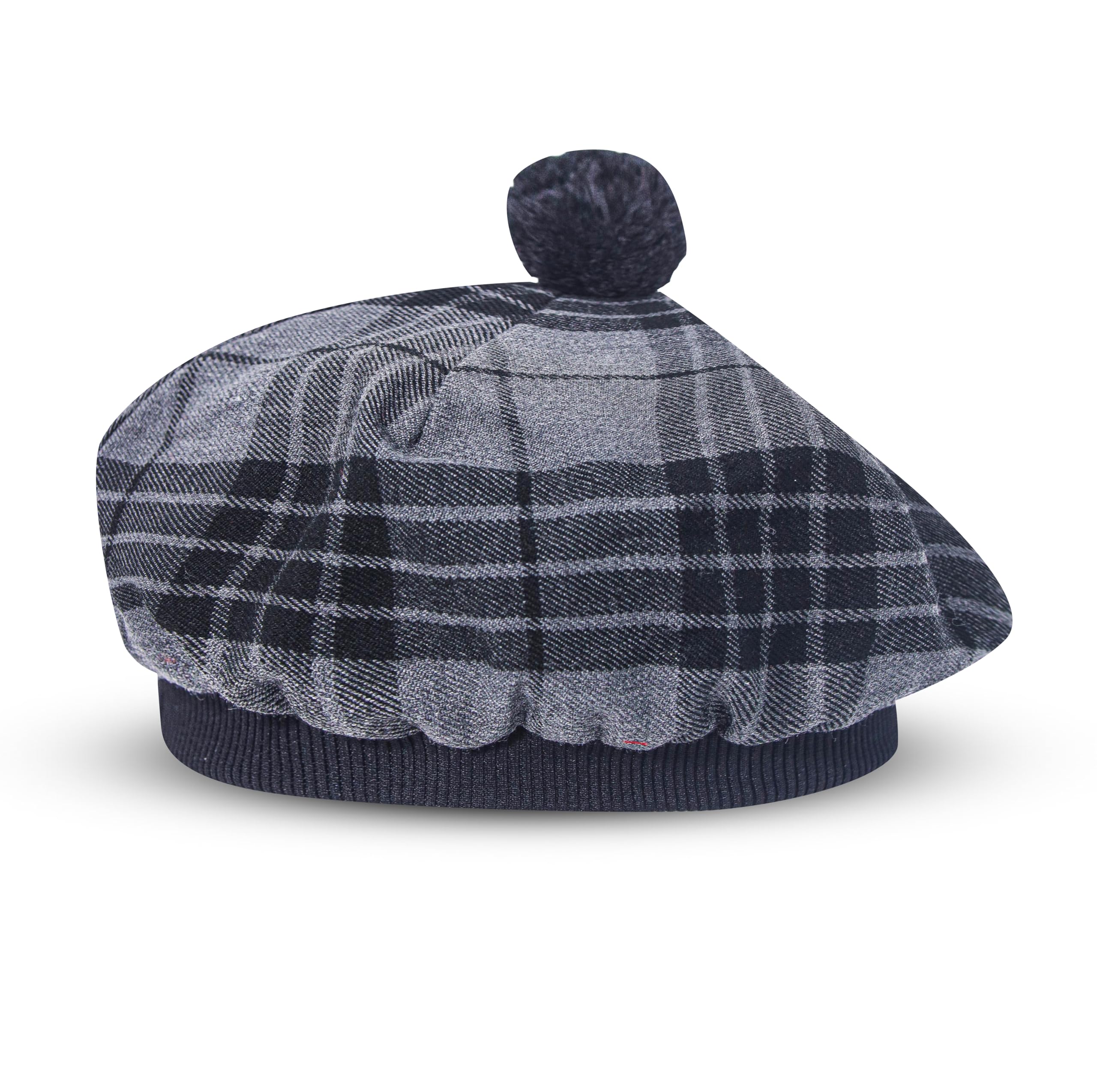Hamilton Kilts Scottish Beret Tam o Shanter Tammie Scottish Bonnet Tartan hat Acrylic with Pompom, Grey
