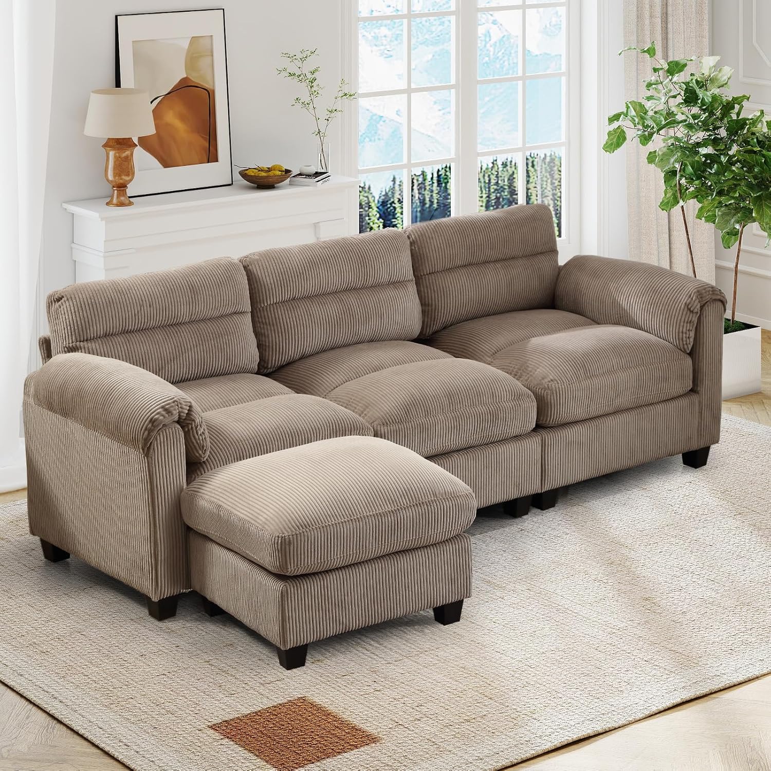 90″ Wide Modular L Shaped Sofa Couch with Movable Ottoman,