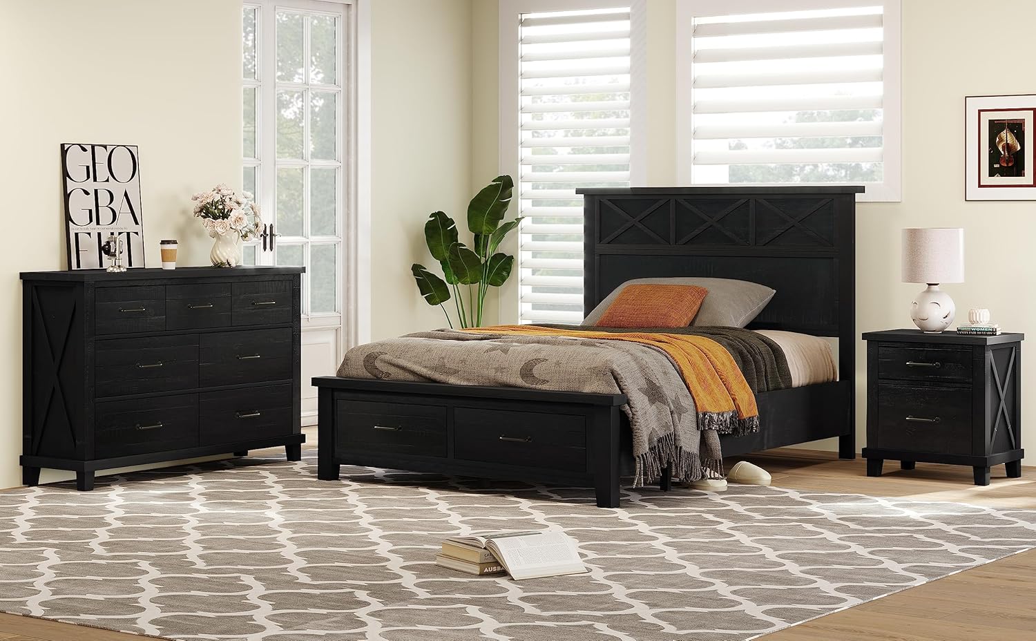 SOFTSEA 3 Pieces Bedroom Furniture Set, Queen Size Bed