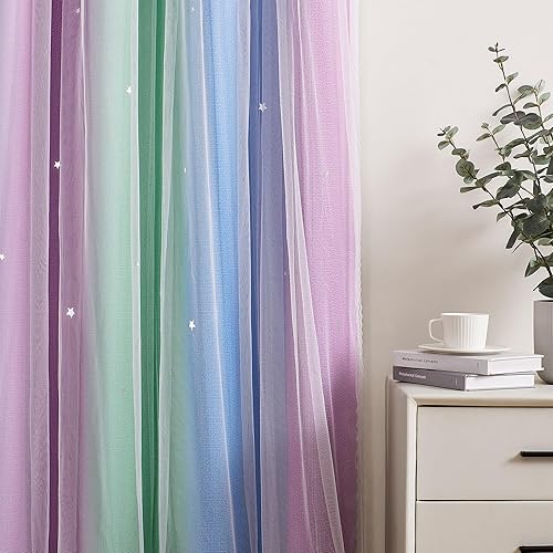 Miniatura 38 de XiDi - Cortinas rosas y grises para dormitorio de niñas, calcomanías de pared de unicornio, cortina verde, oscurecimiento de habitación, opaca, 63