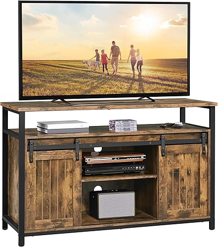 Yaheetech TV Stand, Entertainment Center with Storage Cabinets for 55 Inches TV, Barn Door TV Stand with Height Adjustable Shelves, Farmhouse TV