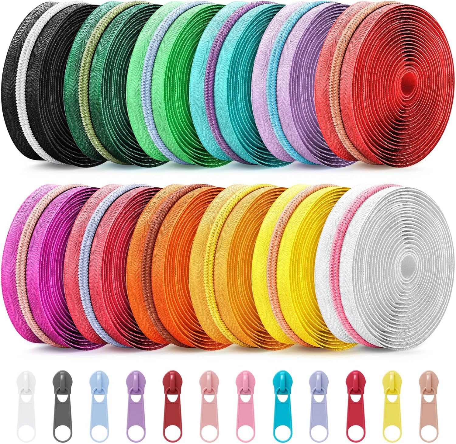 Solsew 12 Pcs 60 Yards Colourful Zippers for Sewing #5 Nylon Contrasting Colors Assorted Zipper by the Yard with 120 Sliders for Women Men DIY Tailor Bag Garment Crafts Supplies(Bright Color)