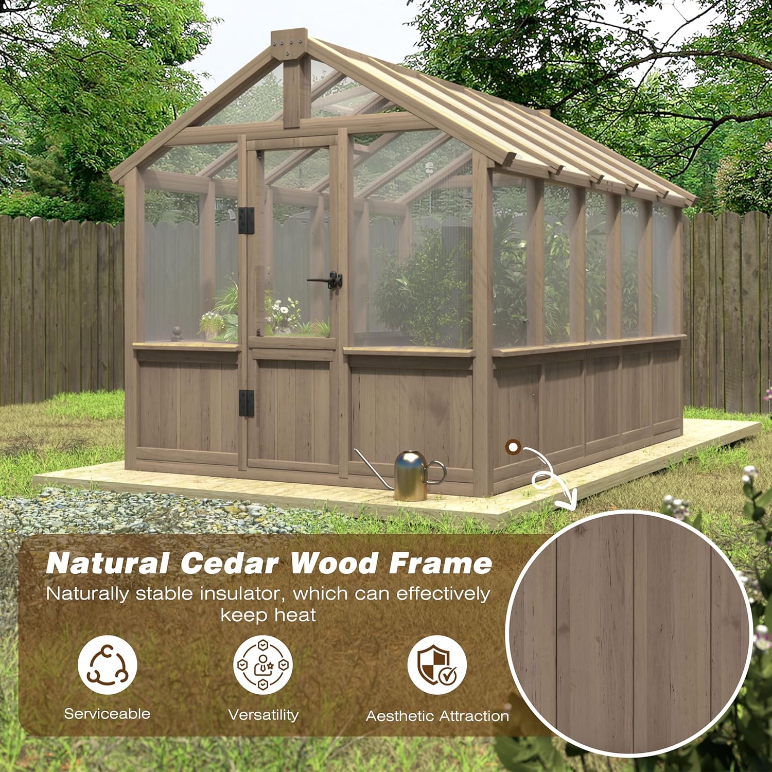 BlueWish 6x10FT Greenhouse, Greenhouses for Outside with Cedar Frame, Wood Greenhouse with Adjustable Vent, 6MM Polycarbonate Panel, Green House for Outside, Garden, Backyard