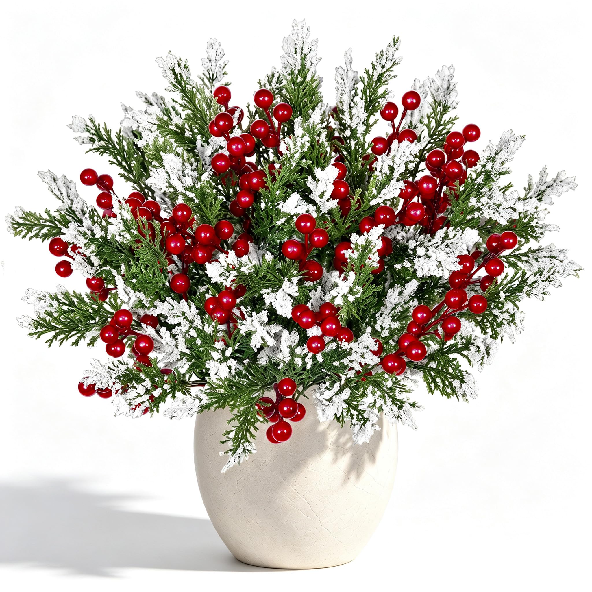 Christmas Artificial Flowers 6 Bundles Fake Norfolk Pine Branches Decor