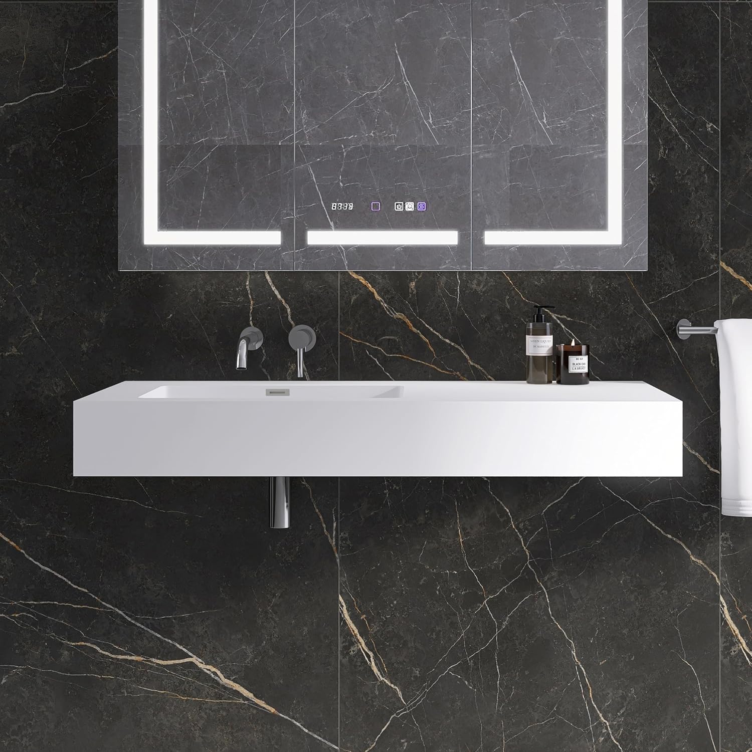 47.24"x18.9" Wall-Mounted Bathroom Vanity with Stone Resin Sink, White Floating Vanity Sink, Rectangular Vessel Sink for Bathroom, Modern Trough Design Matte White AFS120-1200