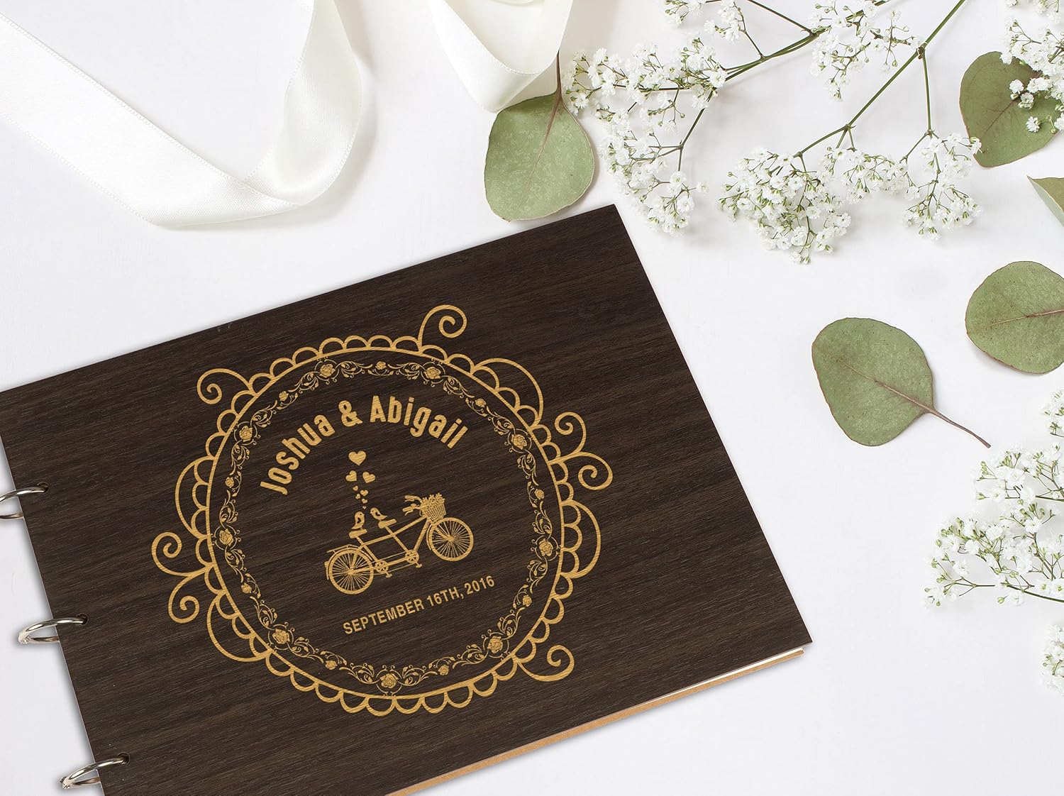 Darling Souvenir Personalized Engraved Laser Cut Wedding Guest Book Wooden Cover Sign-in Book Registry Guestbook Scrapbook-9G