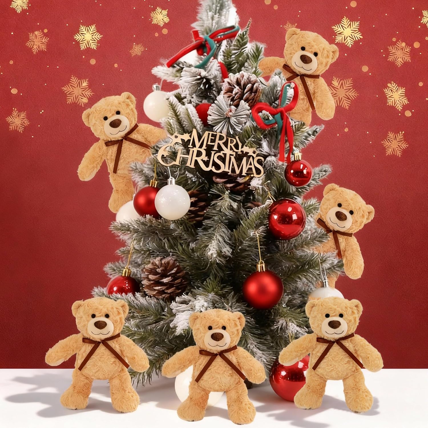 6Pcs Teddy Bear Stuffed Animals Bulk for Baby Shower, Small Stuffed Teddy Bear Plush, 10" Bulk Bears Plush Toys for Baby Shower Party Decorations Christmas Valentine's Day (Brown)