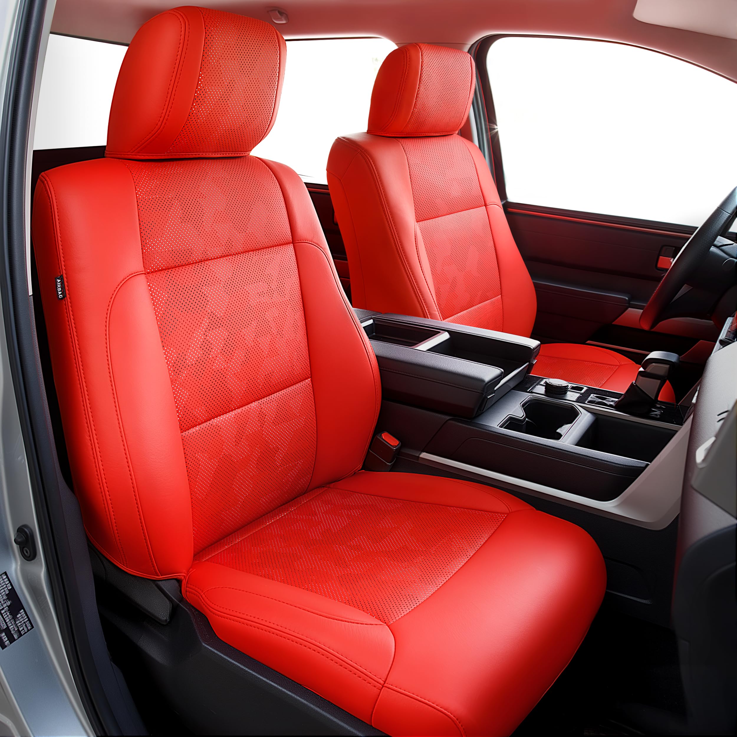 Leather Seat Covers Custom Fit for Tundra 2026 2025 2024 2023 2022 CrewMax SR, SR5, Limited, Platinum, 1794 Edition, TRD Pro, Capstone - Premium Faux Leather Fully Covered - Camo Red