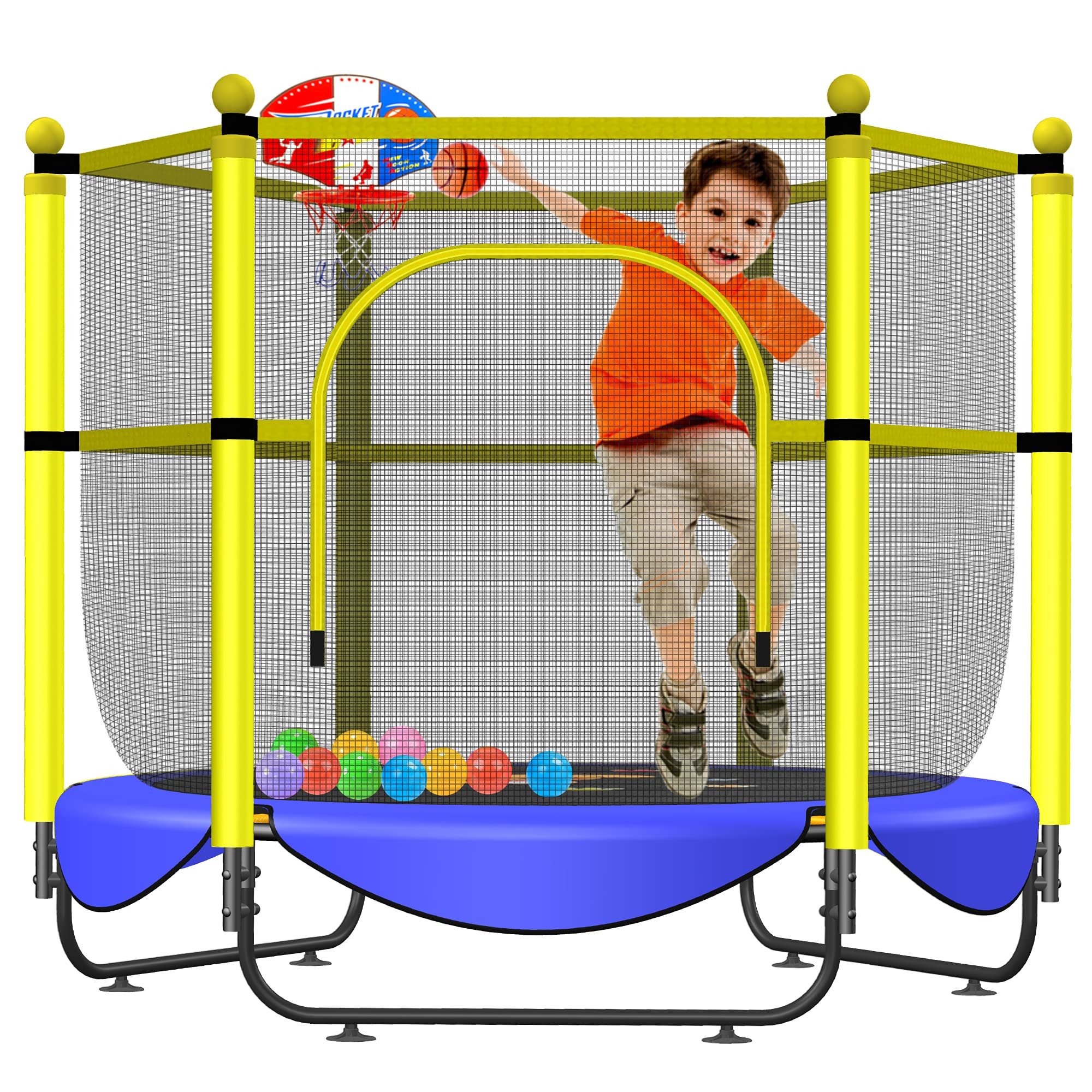 Asee'm 60" Trampoline for Kids with Net - 5 FT Indoor Outdoor Toddler Trampoline with Safety Enclosure for Fun, Toddler Baby Small Trampoline Birthday Gifts for Kids, Gifts for Boy and Girl, Age 1-8