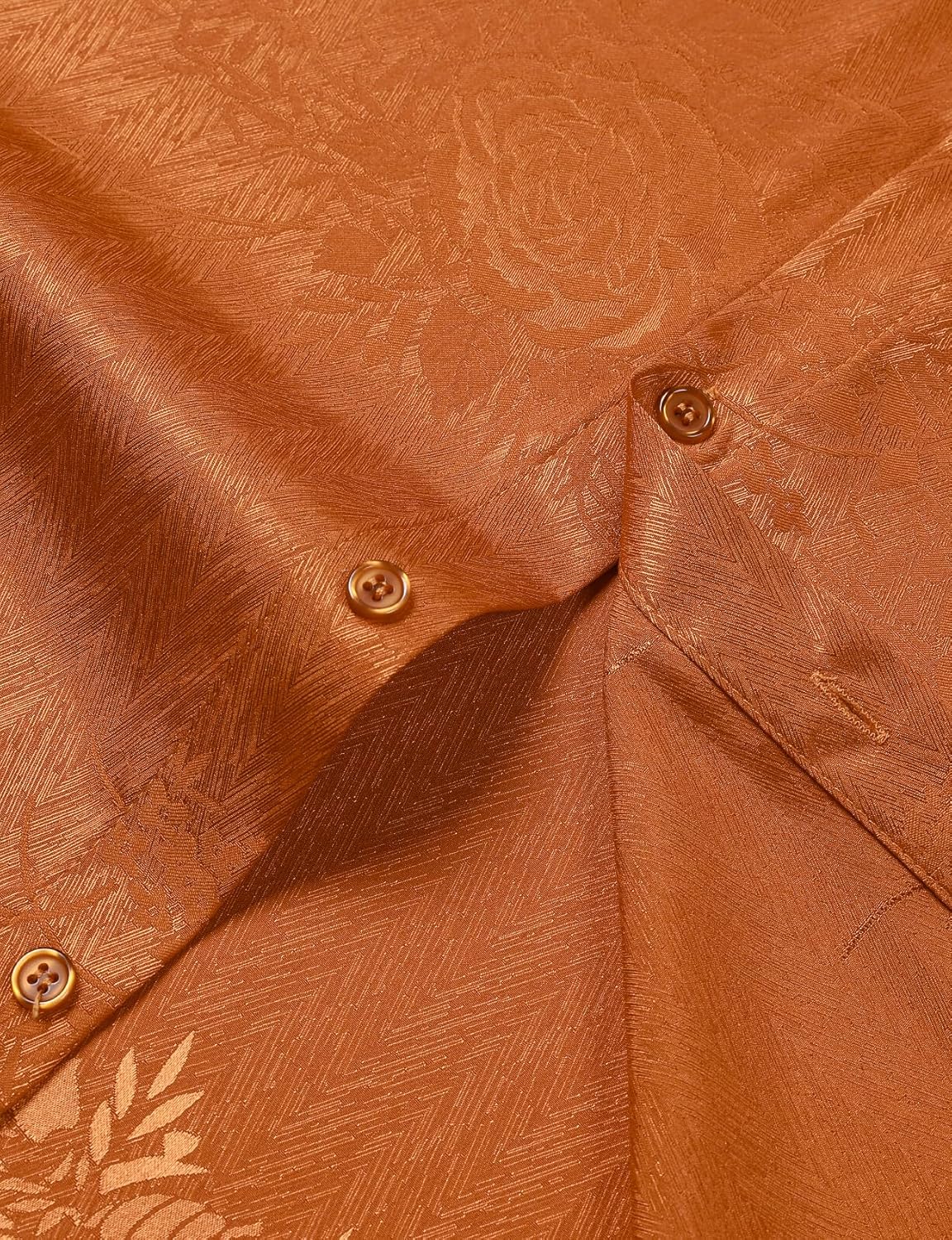 ZEROYAA Men's Satin Rose Floral Jacquard Dress Shirt Long Sleeve Button Up Shirts for Party Wedding - Image 6