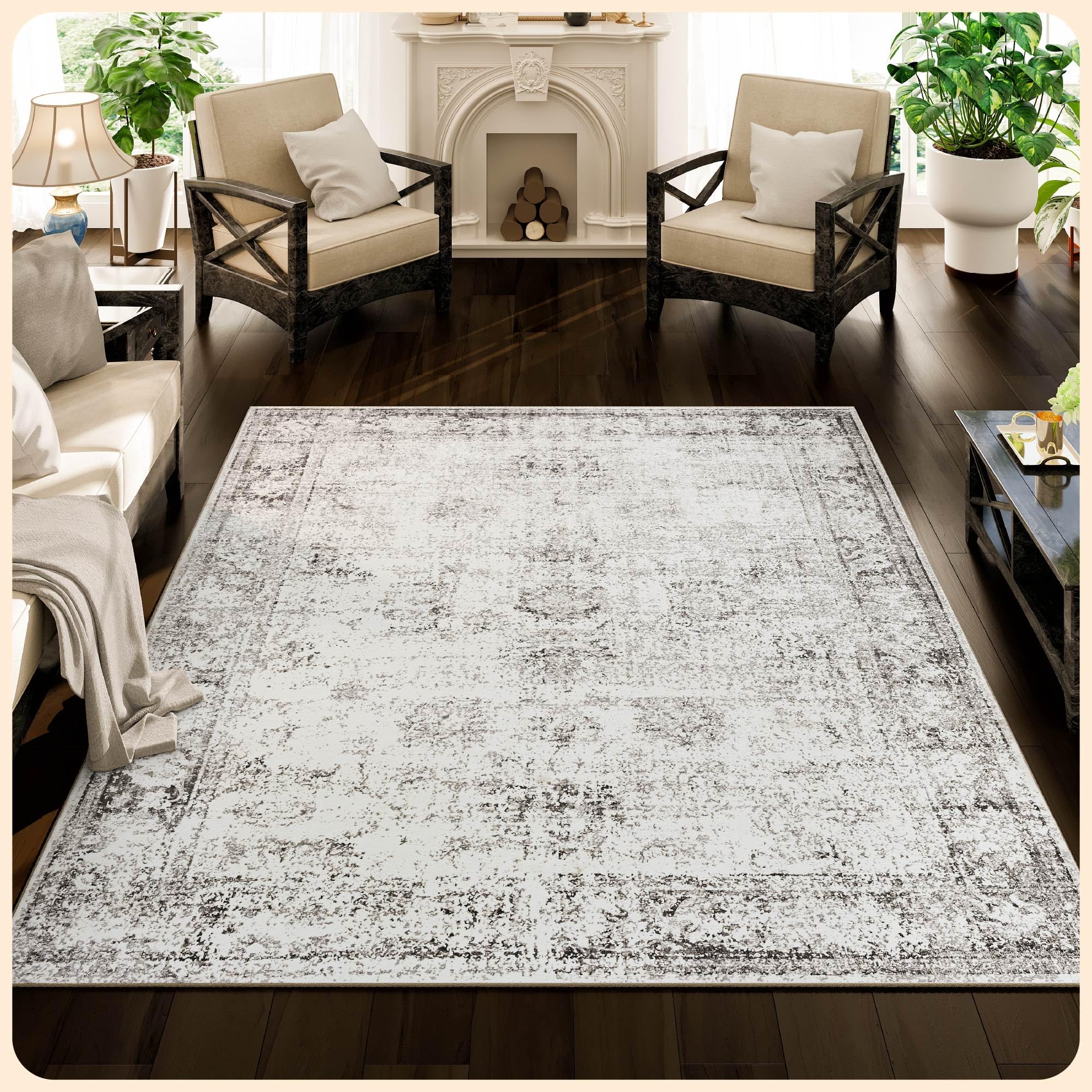 Photo 1 of 8x10 Rug – Grey & Beige Area Rug - Foldable Boho Rugs for Living Room 8x10 - Stain Resistant Modern Area Rugs 8x10 - Living Room Area Rugs 8x10 - Eco-Friendly Boho Washable Rug 8X10 Grey