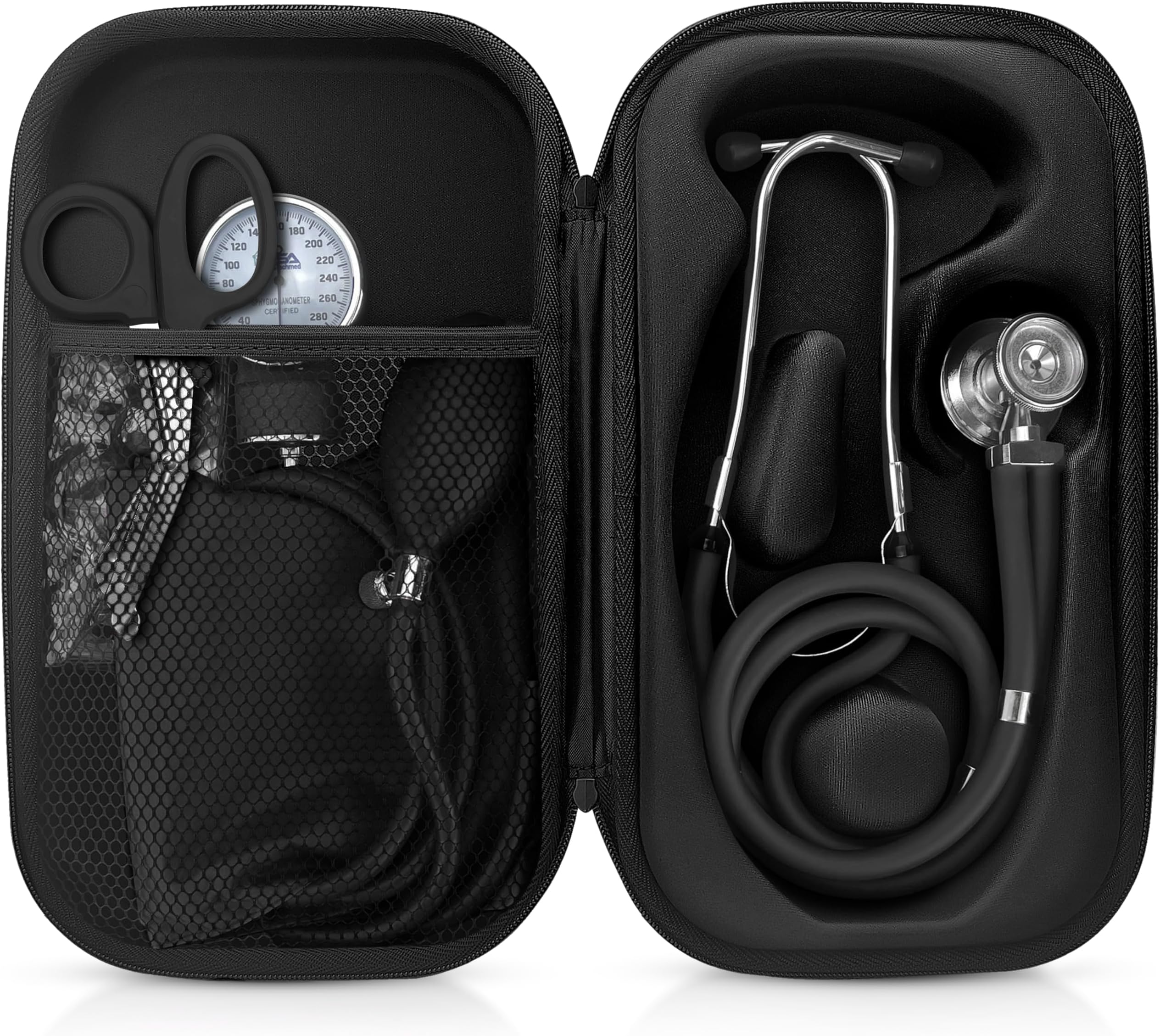 ASA TECHMED Medical Starter Kit – Stethoscope, Durable Blood Pressure Monitor, EMT Shears & Protective Carrying Case – Ideal for Healthcare Students & Professionals, Black