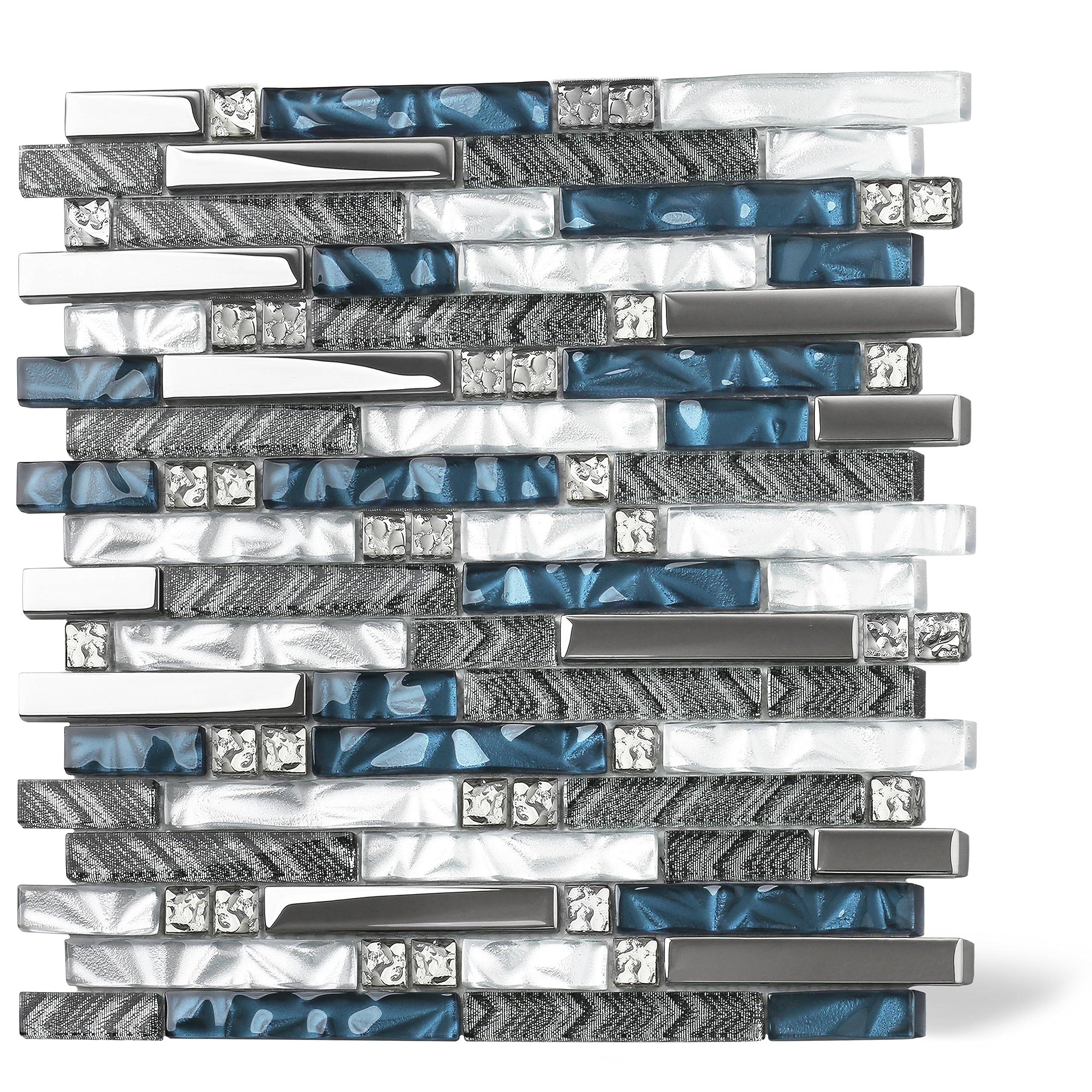 Azulejos de mosaico de vidrio azul 5 hojas revestimiento de pared entrelazado cristal 3D