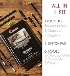 Zenacolor 19-Piece Drawing Kit with Sketchbook – Art Supplies for Beginners & Artists – Includes Drawing Pencils, Charcoal Pencils, Graphite Pencil, Charcoal Sticks, Accessories & 100-Page Sketchbook