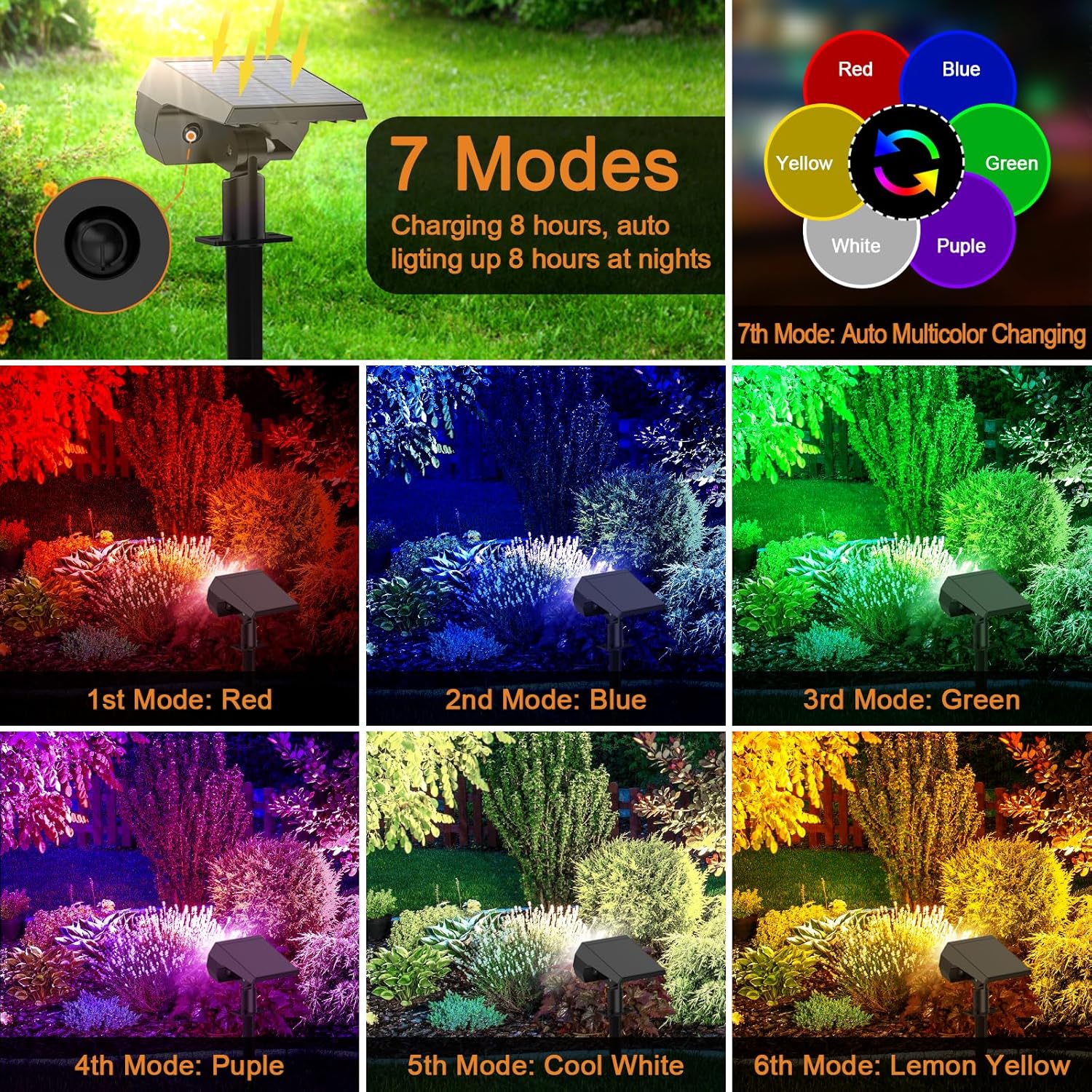 WELALO Solar Color Changing Spot Lights Outdoor, Waterproof Solar Halloween Lights, 7 Modes Multicolor RGB Landscape Spotlights for Garden Yard Driveway Lawn Patio Pathway Christmas Decorations 6 Pack - Image 3