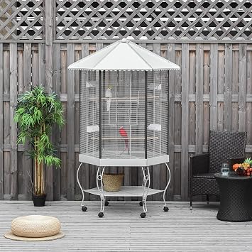 PawHut 44 Hexagon Covered Canopy Portable Aviary Flight Bird Cage With Storage