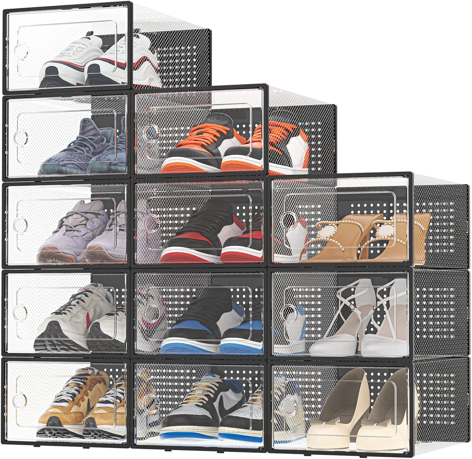 HOMIDEC Shoe Storage Box,12 pcs Stackable Shoe Boxes Clear Plastic Shoe