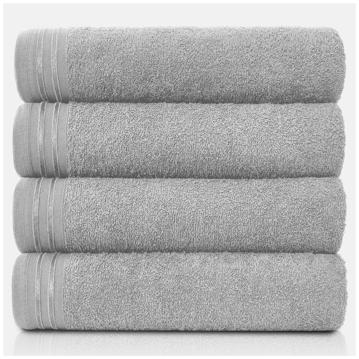 GC GAVENO CAVAILIALarge Towels Bath Sheet, Highly Absorbent Egyptian Cotton Towel Set, 4 Pack Extra Soft Large Bath Towel Silver, Quick Dry Bath Sheets, 450 GSM Washable Towels, 75X135 Cm