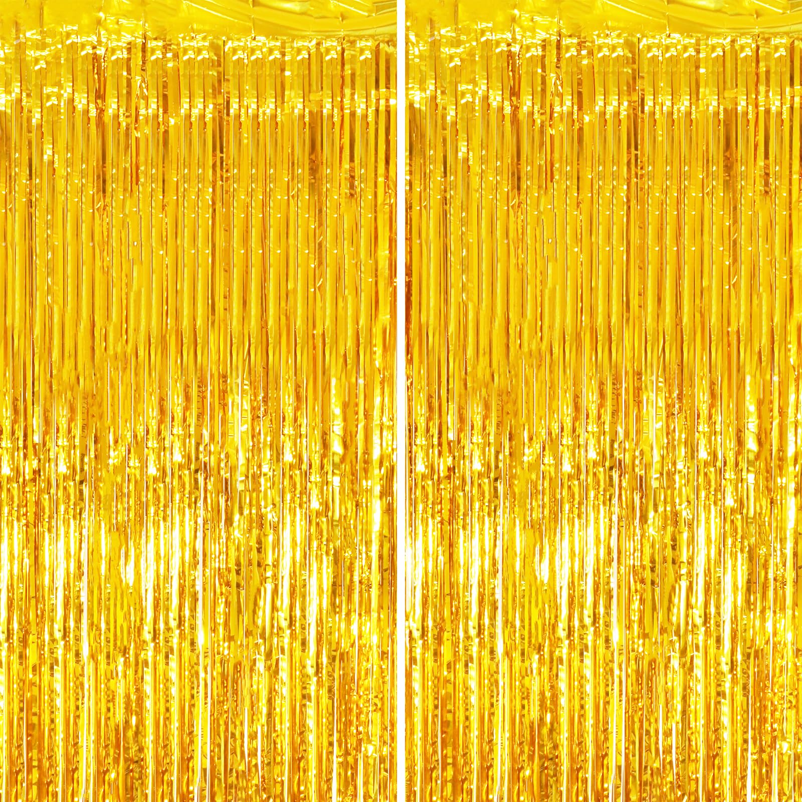 Voircoloria Gold Foil Fringe Backdrop Curtains,3.3x6.6ft, 2 Pack | Tinsel Streamers, Door Shimmer, For Baby Shower, Birthday Party Decorations, Graduations, New Years Eve