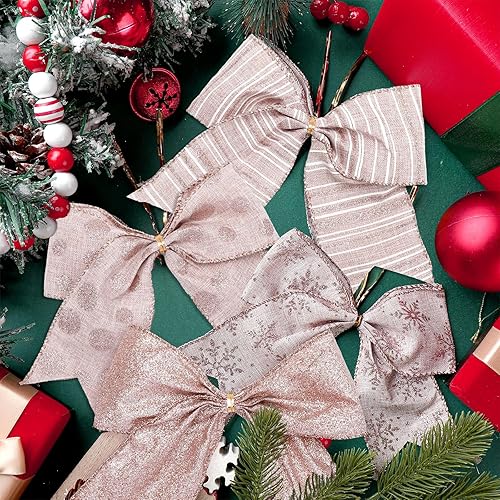 Miniatura 4 de 20 lazos de Navidad decorativos de 6 pulgadas, coronas de lazo de Navidad, lazos de Navidad, guirnalda, cinta, manualidades para árbol de Navidad,