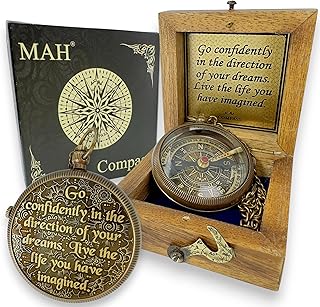 True North Compass – Go Confidently in The Direction of Your Dreams – Embossed Brass Compass – Graduation, Confirmation, Birthday, Motivational Gift for Him, Her, Students, Boys, Girls, High School