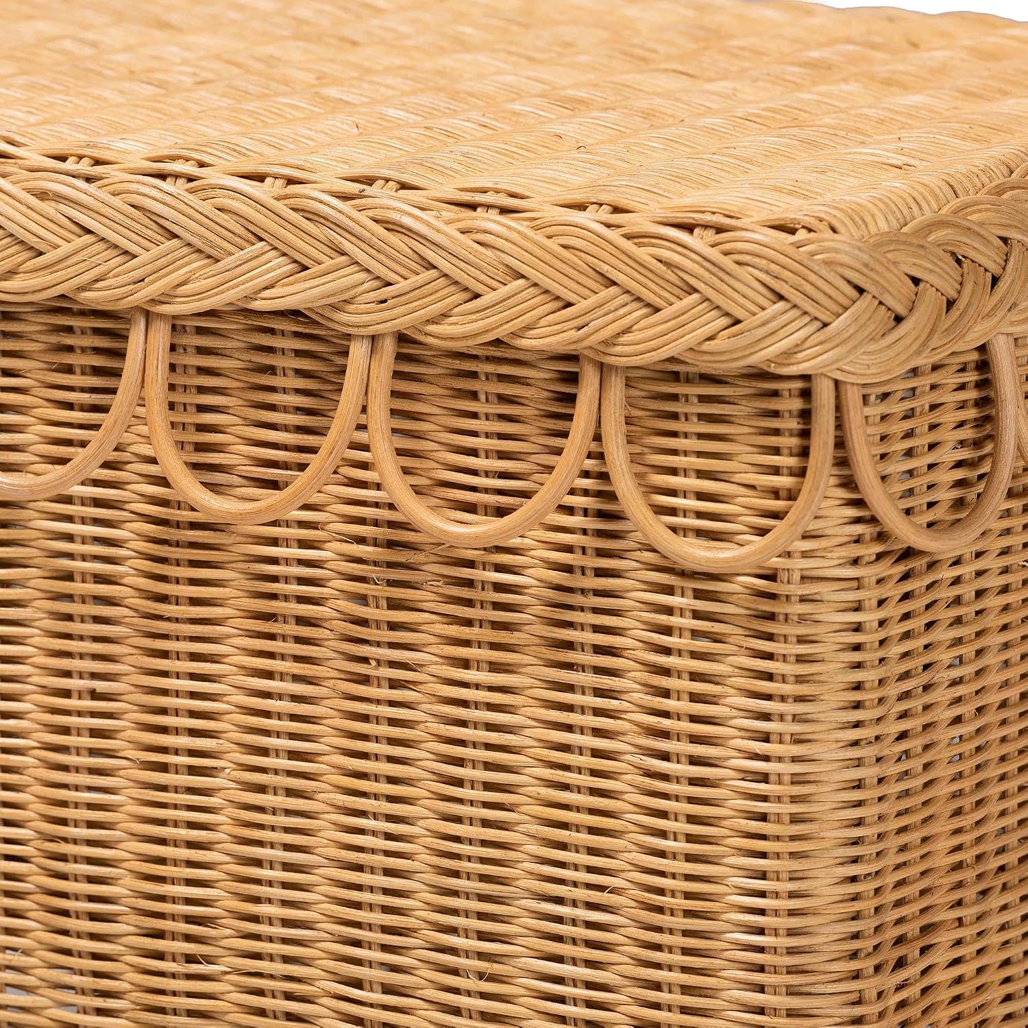 Bali & pari Erla Bohemian Light Honey Rattan Accent Bench with Scallop Border