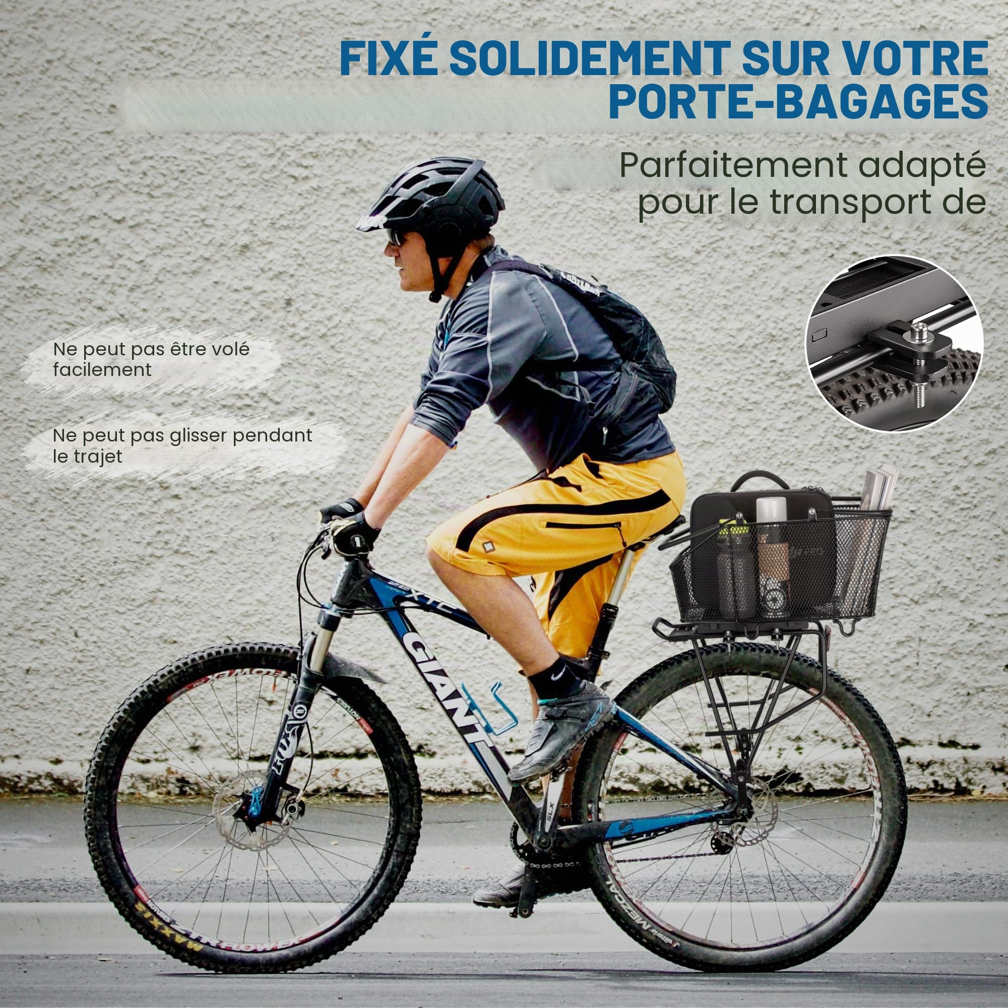 GEWAGE Panier arrière pour vélo, Grand Panier Porte-Bagages Amovible avec système de Fixation Rapide Exclusif, Maille métallique Robuste, Jusqu’à 20 kg