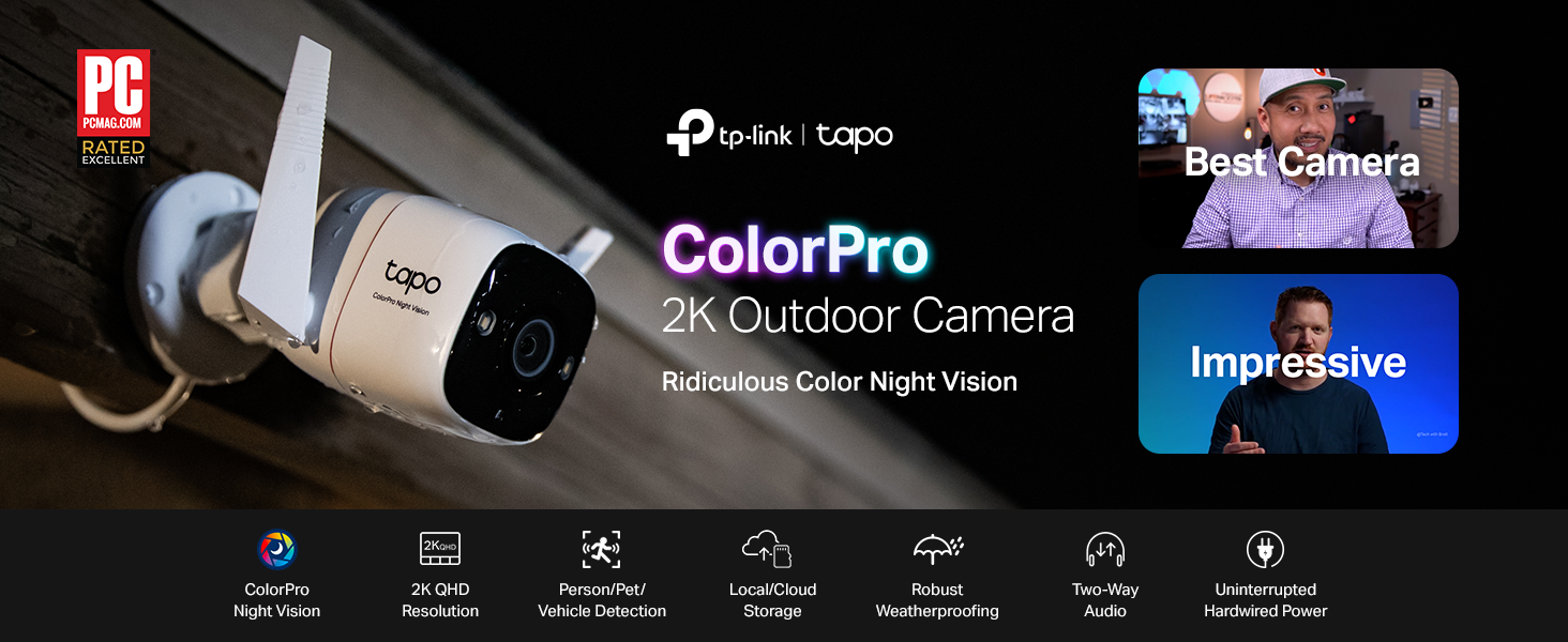 Amazon.com : Tapo ColorPro Wi-Fi Outdoor Camera, PoE, Plug-in