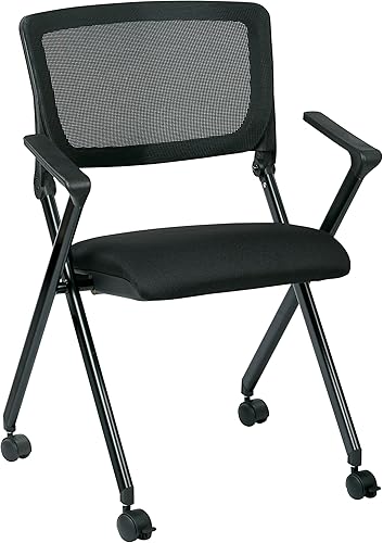 Office Star FC Series - Juego de 2 sillas plegables con malla transpirable y asiento de tela acolchado, color negro icono con marco negro