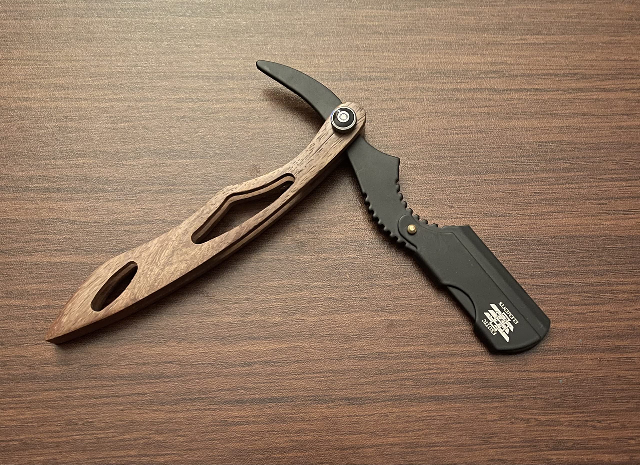 Black and Brown Professional Hair and Beard Trimming Straight Edge Razor Wooden Engraved Style