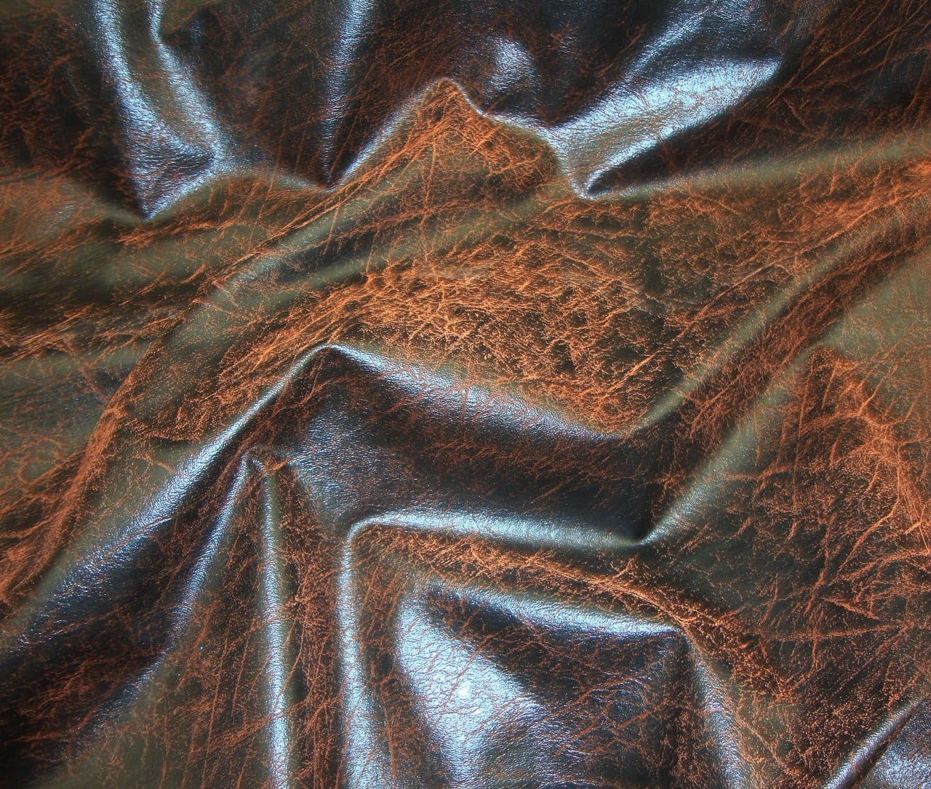 Copper Distressed Look Faux Vinyl Upholstery Fabric Per Yard