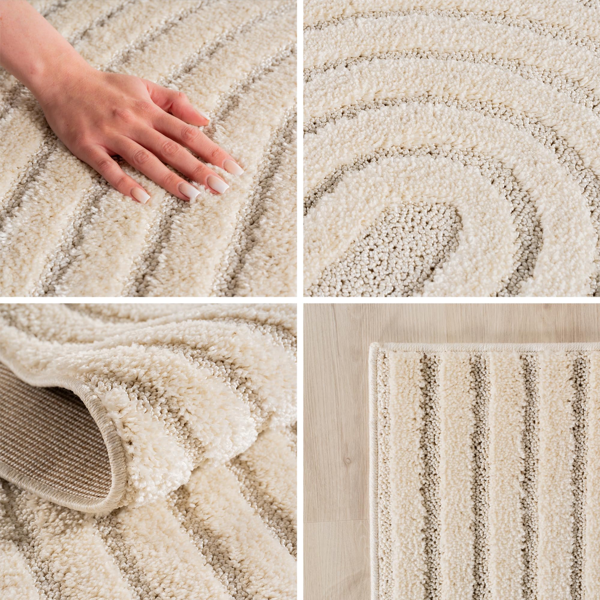 Carpetsale24 Wohnzimmer Teppich Rund 120 cm Creme Hochflor Skandi Boho Design Hoch-Tief Effekt Weicher Shaggy Langflor Flauschig Robust Pflegeleicht Modern für beistelltisch