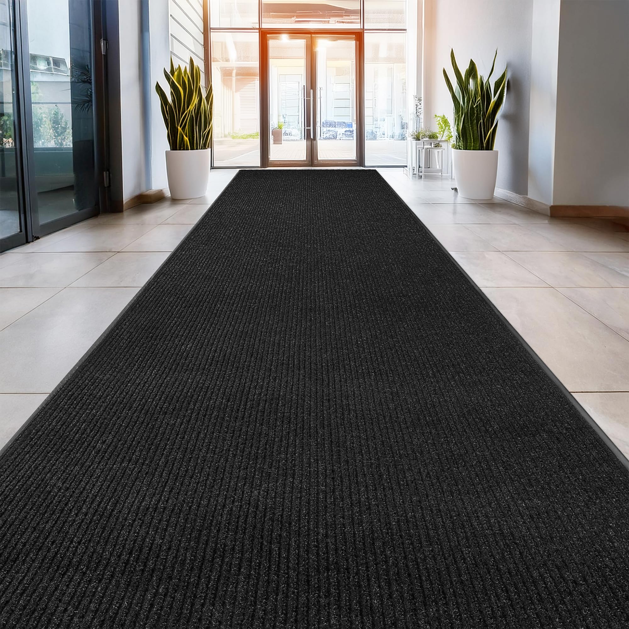 MaxMat® Industrial Grade Doormat - Extra Large, Heavy Duty, Waterproof, Indoor/Outdoor, Easy to Clean Floor Mat (4 x 10 Feet, Black, MXM-RIB0410BK)