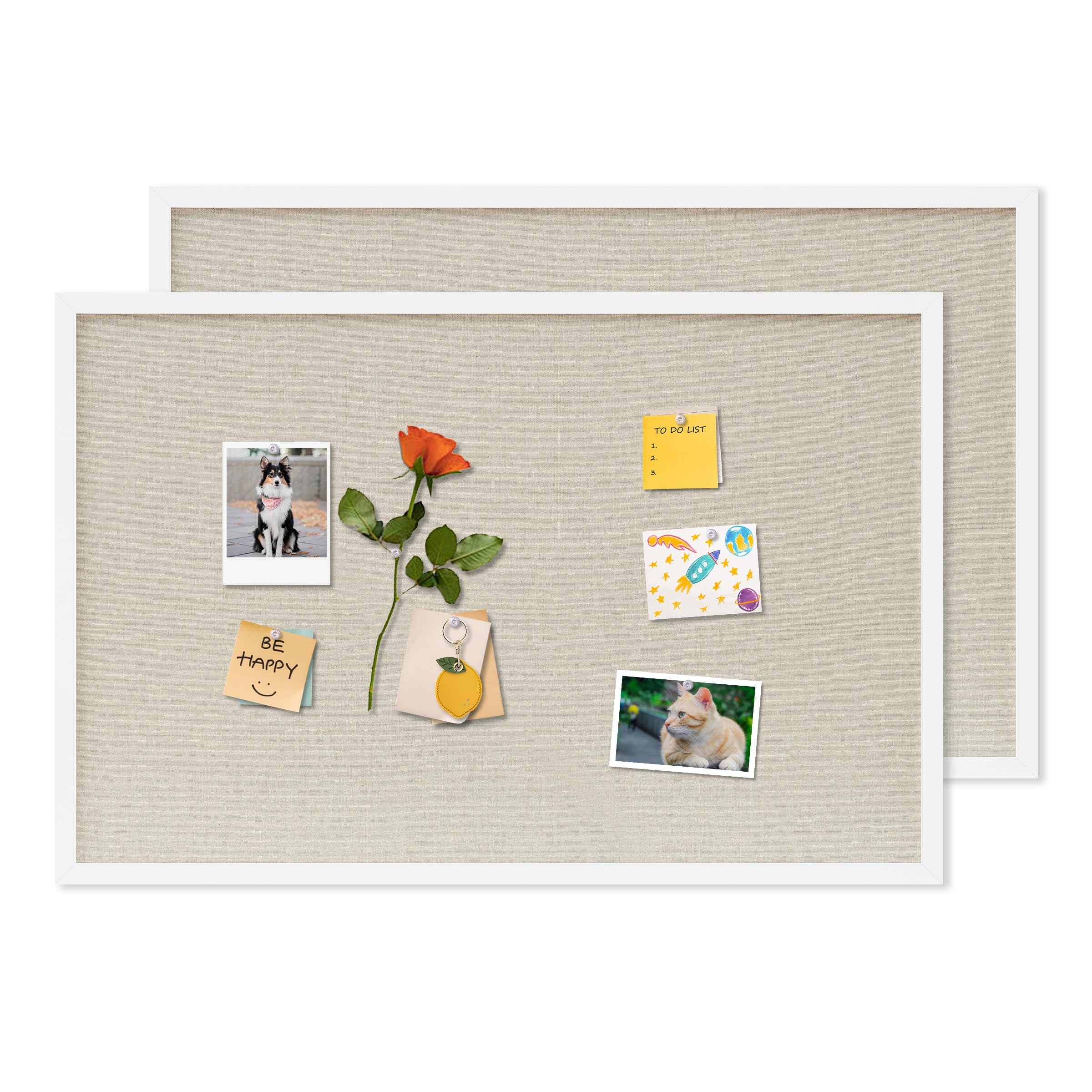 DAHAPYBOO Tablero de corcho con lino blanco, paquete de 2, tablón de anuncios de 30 x 20 pulgadas | Tableros de corcho colgantes para oficina, hogar, escuela, tablero de mensajes o decoración de tablero de visión